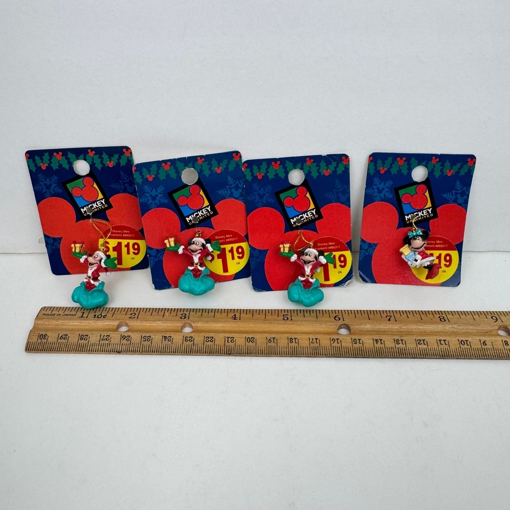Vtg Miniature Mickey Unlimited Minnie Mickey Mouse Christmas Holiday Ornaments